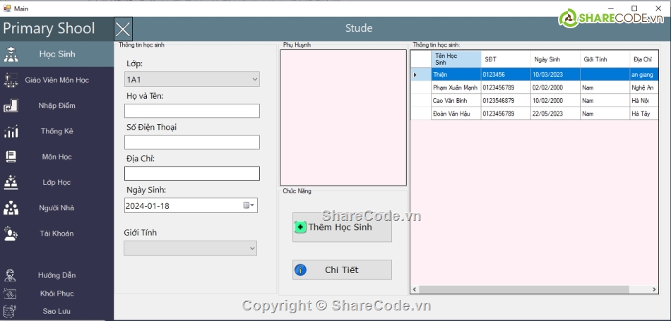 SQL,Mô hình ba lớp,đồ án winform c# quản lý học sinh,Quản lý học sinh tiểu học,.NET